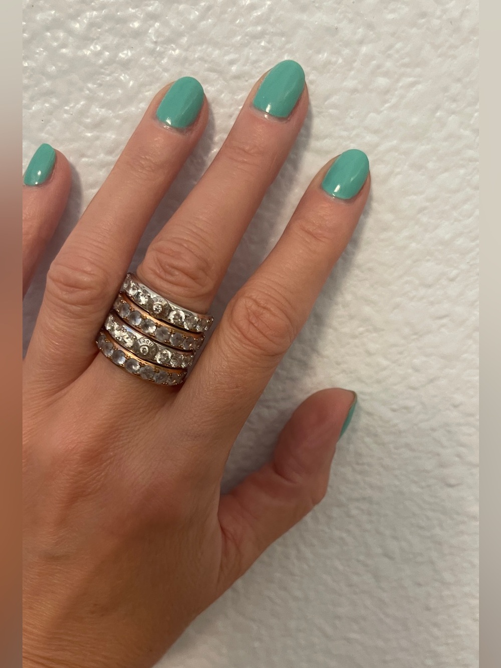 henri bendel Silver Crystal Stacked Band Ring